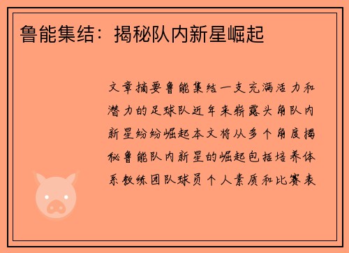 鲁能集结：揭秘队内新星崛起